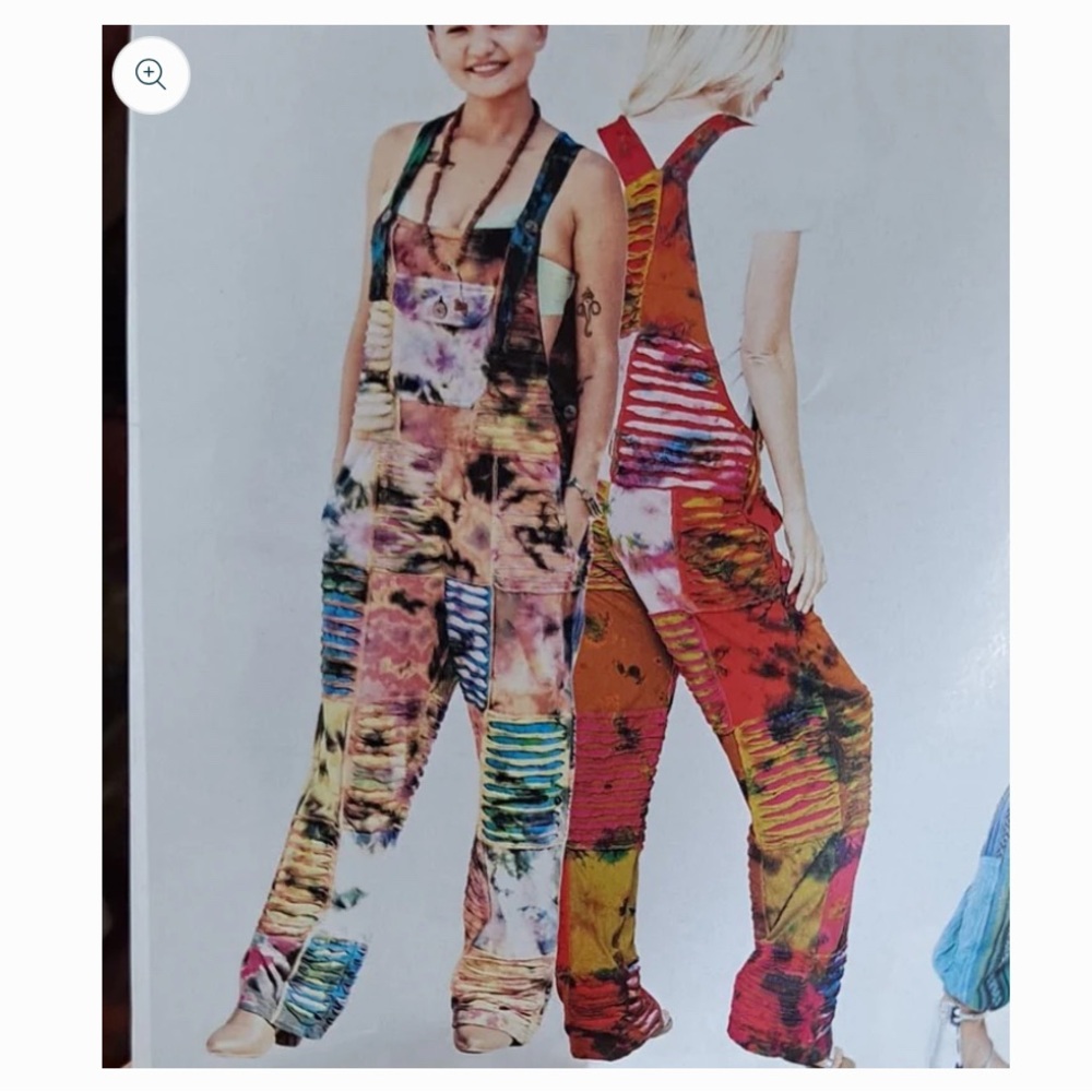 Tie Dye Razor Cut Patchwork Overalls Size OSFM